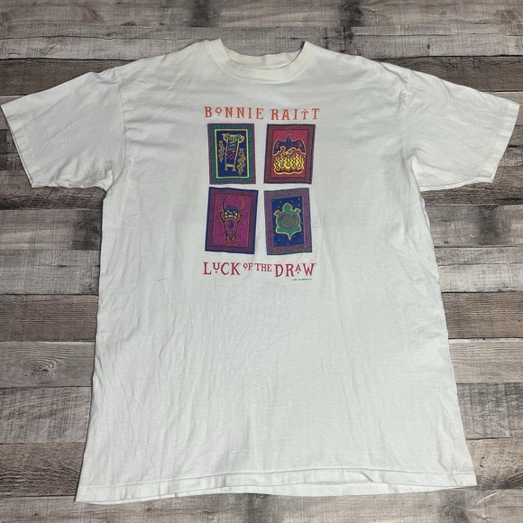 Hanes Tops - Bonnie Raitt Shirt Size XL White Vintage 90s Luck Of The Draw Band Tee